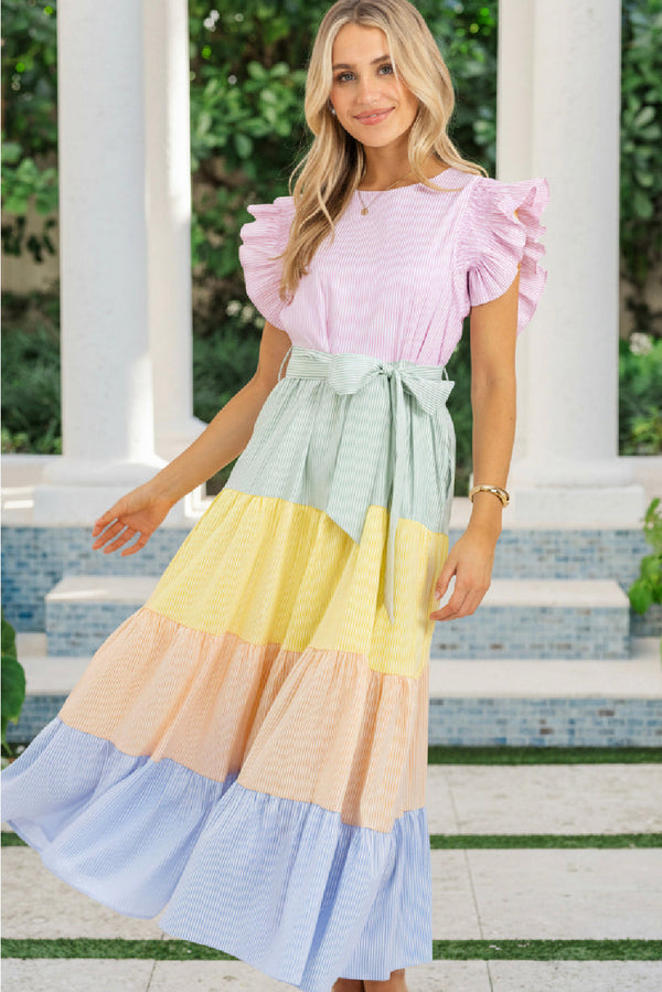 Bright Vibes Pink Striped Midi Dress