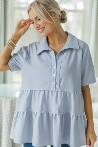 NURSING COLLECTION: All You Need To Hear Light Blue Striped Babydoll Top