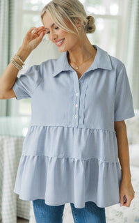 NURSING COLLECTION: All You Need To Hear Light Blue Striped Babydoll Top