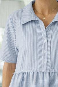 NURSING COLLECTION: All You Need To Hear Light Blue Striped Babydoll Top