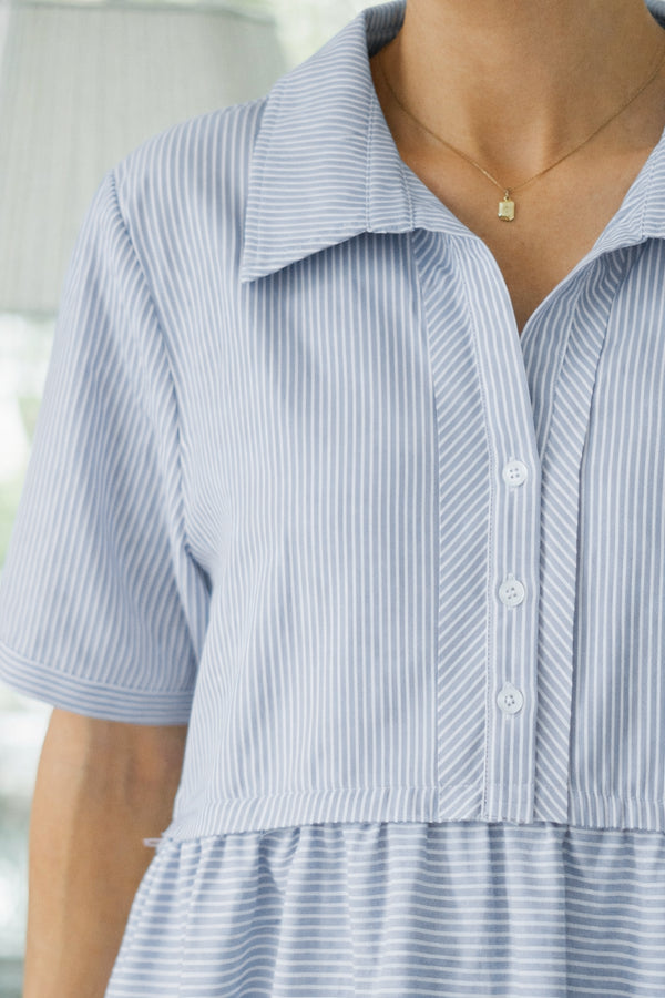 NURSING COLLECTION: All You Need To Hear Light Blue Striped Babydoll Top