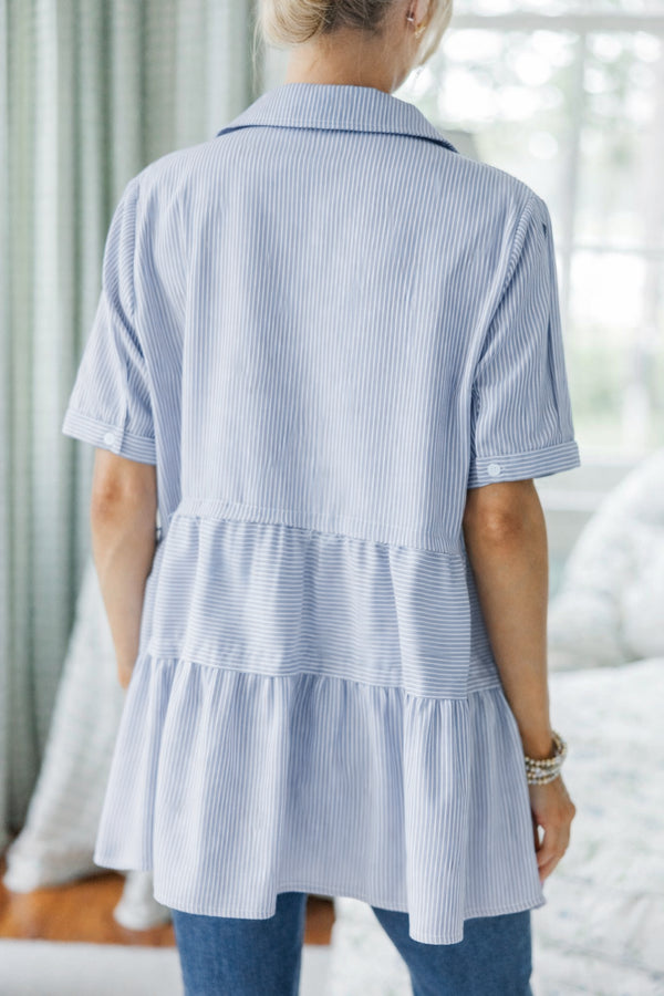 NURSING COLLECTION: All You Need To Hear Light Blue Striped Babydoll Top