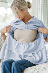 NURSING COLLECTION: All You Need To Hear Light Blue Striped Babydoll Top