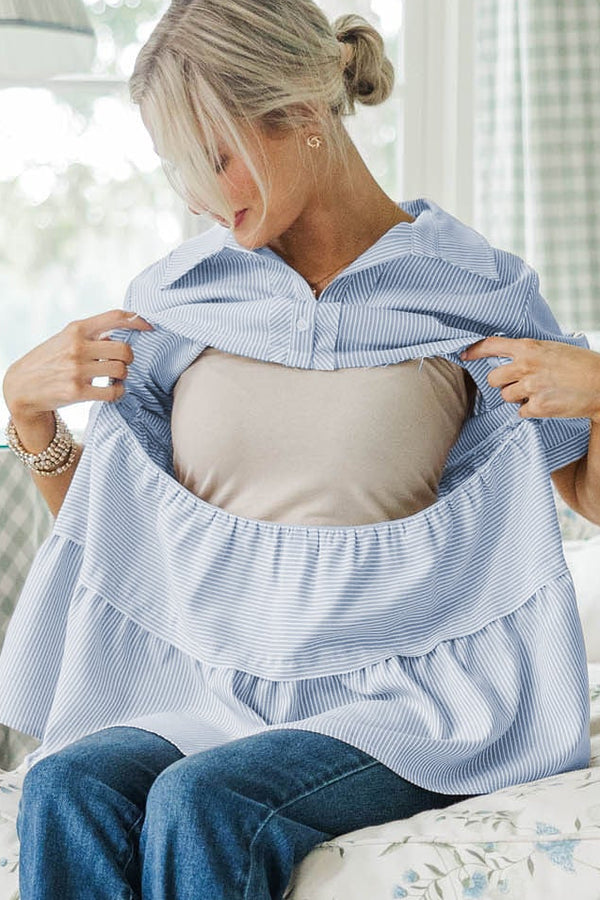 NURSING COLLECTION: All You Need To Hear Light Blue Striped Babydoll Top