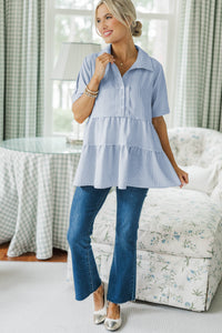 NURSING COLLECTION: All You Need To Hear Light Blue Striped Babydoll Top