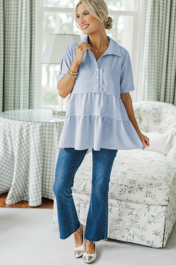 NURSING COLLECTION: All You Need To Hear Light Blue Striped Babydoll Top