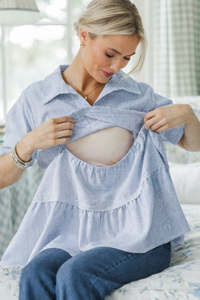 NURSING COLLECTION: All You Need To Hear Light Blue Striped Babydoll Top