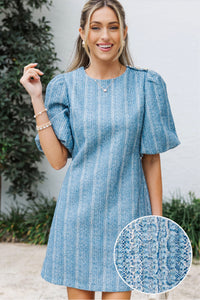 Hello Sunshine Blue Tweed Shift Dress