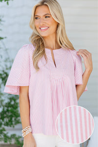 Just A Theory Pink Striped Blouse