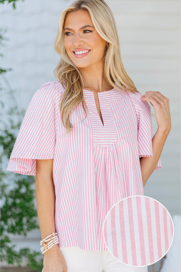 Just A Theory Pink Striped Blouse