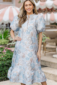 See The Light Light Blue Brocade Midi Dress