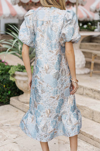 See The Light Light Blue Brocade Midi Dress