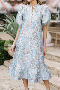See The Light Light Blue Brocade Midi Dress