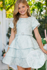 Girls: Let's Dress Up Light Blue Tiered Brocade Dress