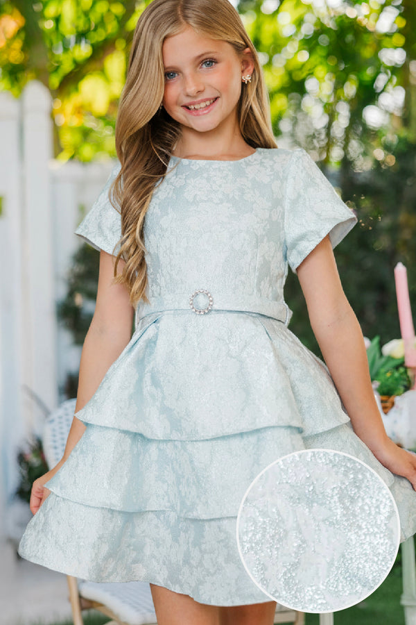 Girls: Let's Dress Up Light Blue Tiered Brocade Dress