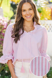 It's Your Turn Pink Striped Blouse