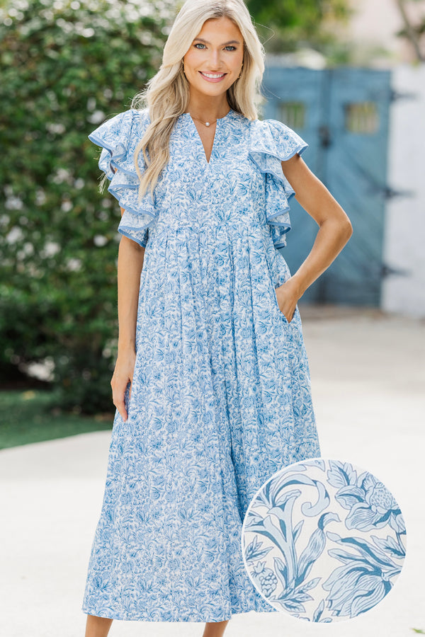 Stay Consistent Blue Toile Midi Dress