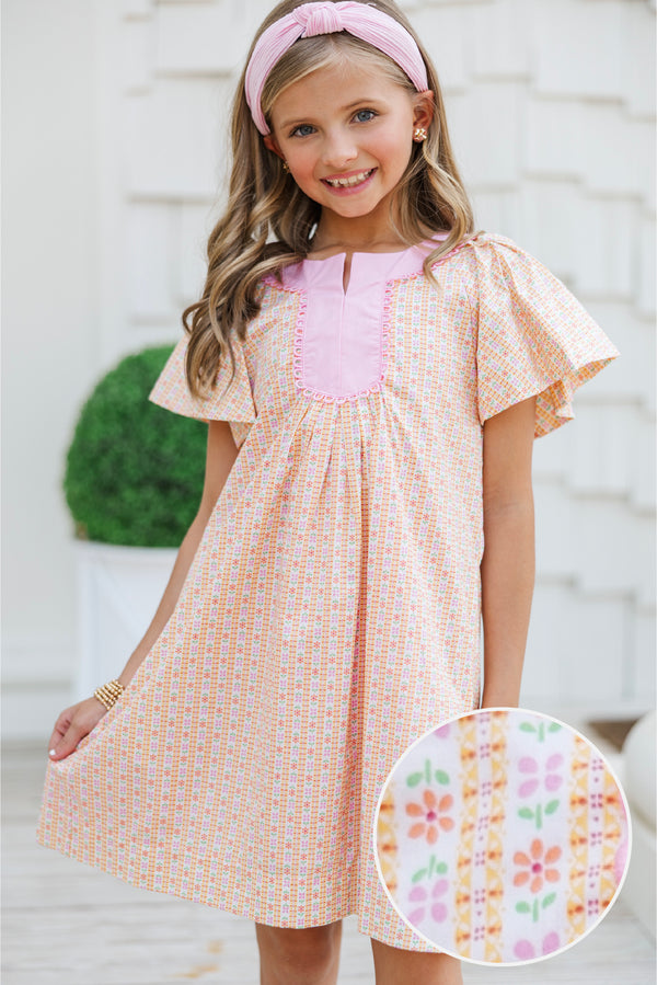Girls: The Claire Orange Stripe Cotton Dress