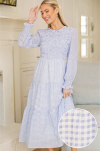 NURSING COLLECTION: Best Day Light Blue Gingham Midi Dress