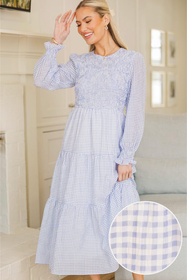 NURSING COLLECTION: Best Day Light Blue Gingham Midi Dress