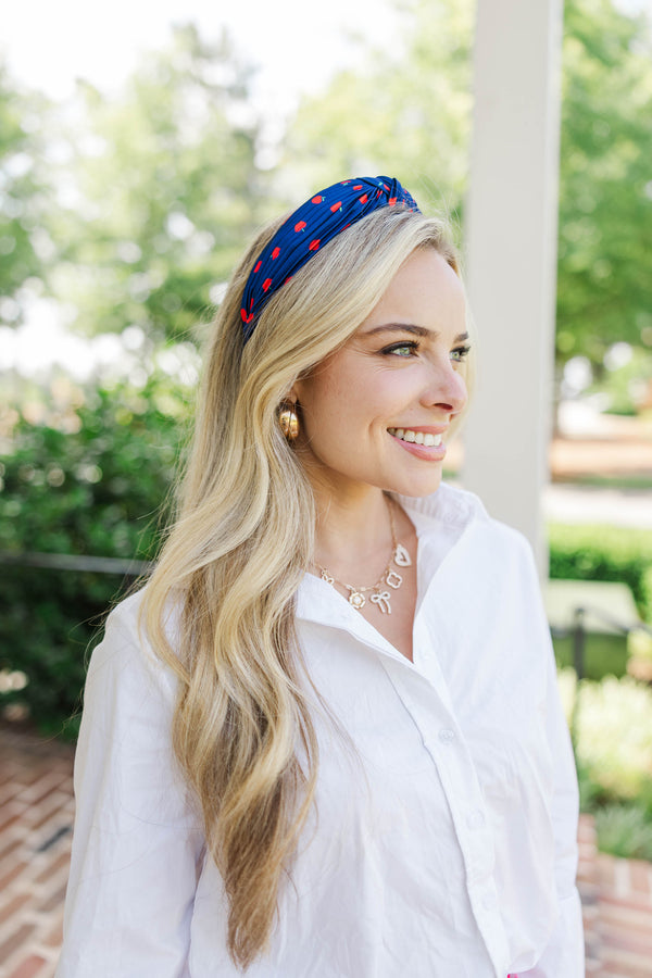 Lots To Learn Navy Blue Apple Print Headband