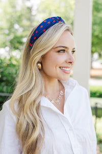 Lots To Learn Navy Blue Apple Print Headband