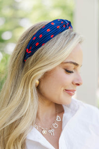 Lots To Learn Navy Blue Apple Print Headband