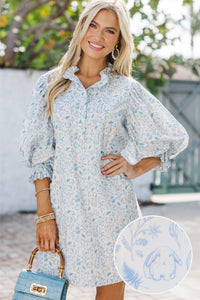 Under The Stars Light Blue Toile Tie Back Dress