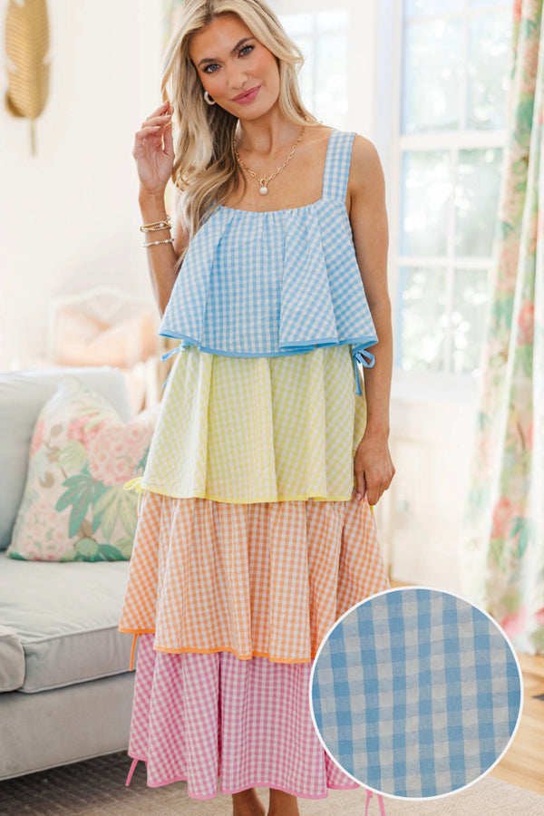 NURSING COLLECTION: Open Skies Multi Gingham Midi Dress
