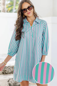 Extra Lovely Green Striped Shift Dress