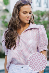 Worth Your While Pink Patterned Textured Blouse