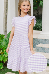 Girls: Speak Your Mind Lavender Gingham Midi Dress