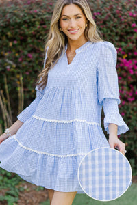 All The Way Back Blue Gingham Scallop Dress