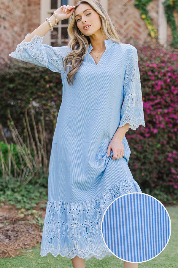 My Kind Of Day Blue Eyelet Midi Dress, Medium - The Mint Julep Boutique | Women's Boutique Clothing My Kind Of Day Blue Eyelet Midi Dress, Medium - The Mint Julep Boutique | Women's Boutique Clothing