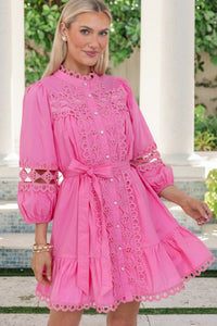 Sweet Gatherings Pink Crochet Dress