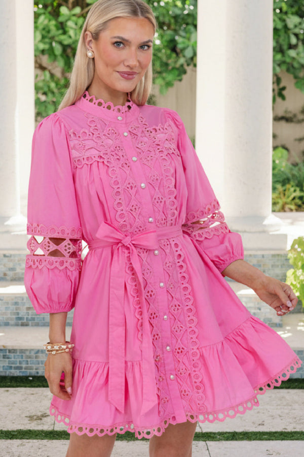 Sweet Gatherings Pink Crochet Dress