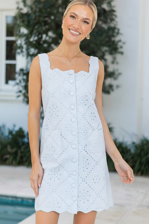 Only You Light Blue Eyelet Dress