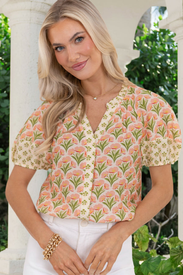 Day Well Spent Coral Floral Blouse