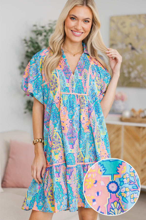NURSING COLLECTION: As It Should Be Blue Mixed Print Dress