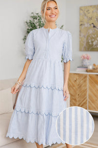 NURSING COLLECTION: Perfectly Paired Light Blue Striped Midi Dress