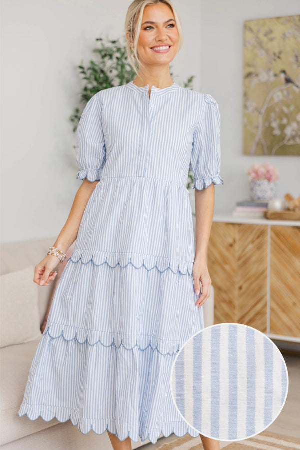 NURSING COLLECTION: Perfectly Paired Light Blue Striped Midi Dress