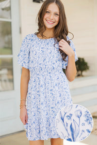 Girls: Sweet Blooms Blue Toile Dress