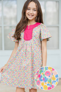 Girls: The Claire Pink Ditsy Floral Dress