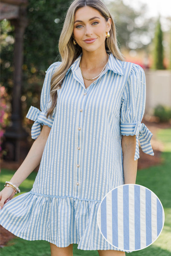 All The Hope Light Blue Striped Dress