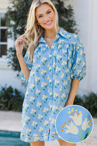 Better Than You Know Blue Floral Puff Sleeve Dress