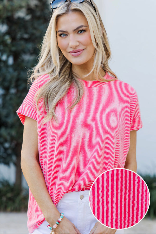 Catching On Coral Ribbed Top