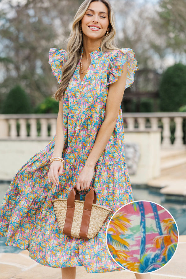 Real Love Pink Abstract Midi Dress