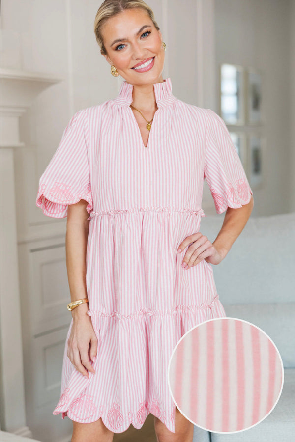 NURSING COLLECTION: Sweet As The Moment Pink Striped Embroidered Dress