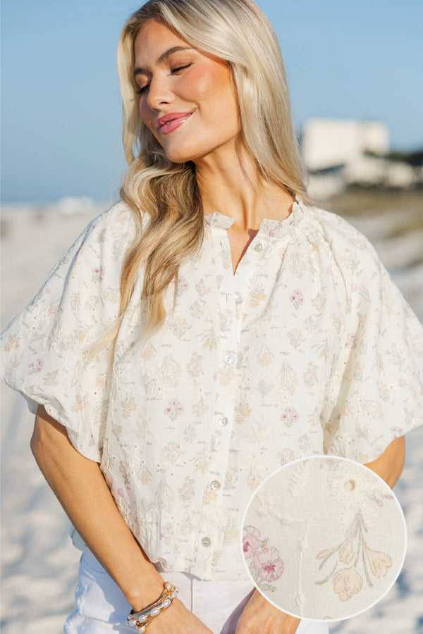 Feels Like A Yes Cream Ditsy Floral Blouse
