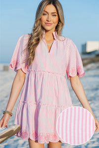 Sweet As The Moment Pink Striped Embroidered Dress